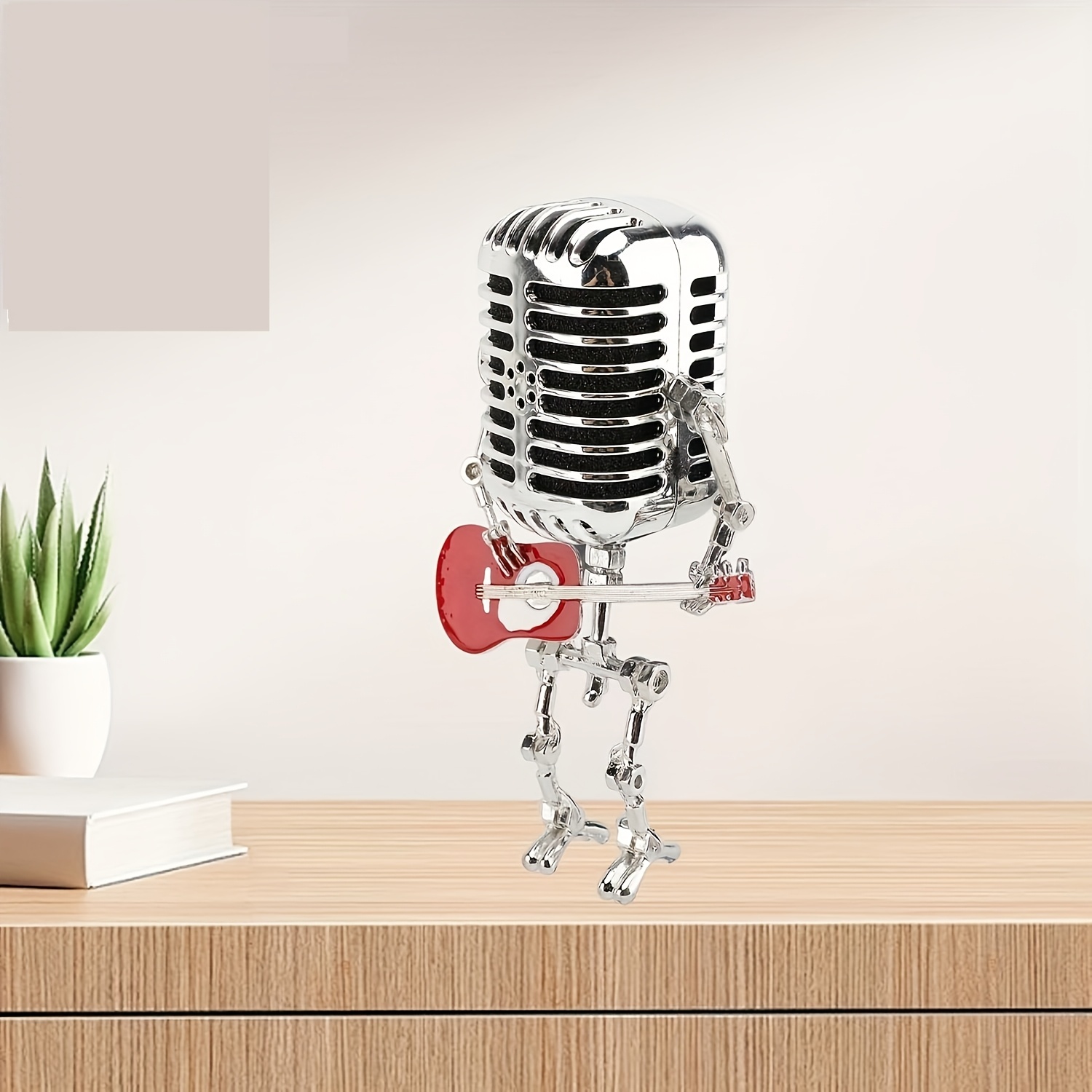 

Robot Lamp With Guitar - Usb Powered, Retro Metal Table Decor, Red/yellow, Ideal Gift For Music Lovers, Music Room Decor And Accessories