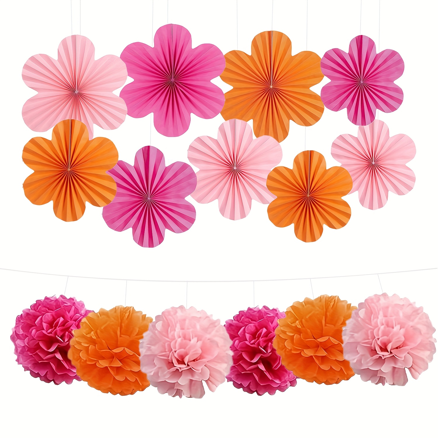 15pcs Paper Decoration Set - Rose Red Flower Paper Fan Hanging Decoration, Party Paper Pom Poms And Floral Backdrop, Suitable For Weddings, Parties, Birthdays, Outdoor Decorations, Etc