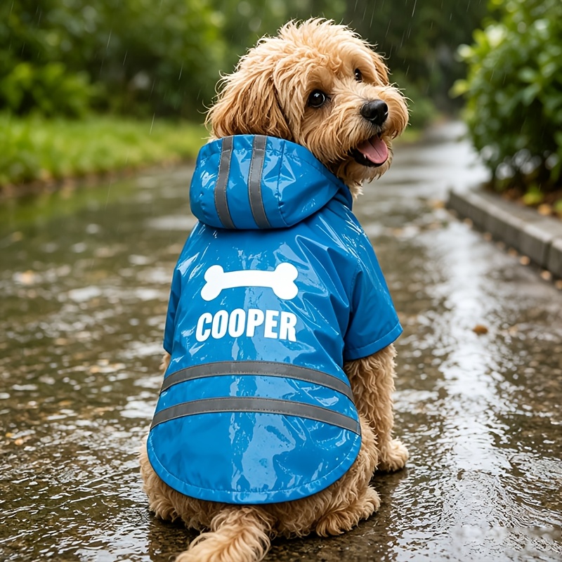 TEMU Personalized Custom Pet Pu Raincoat With Printable , Hooded Reflective Jacket, Lightweight, Windproof, And Breathable. Ideal For Small To