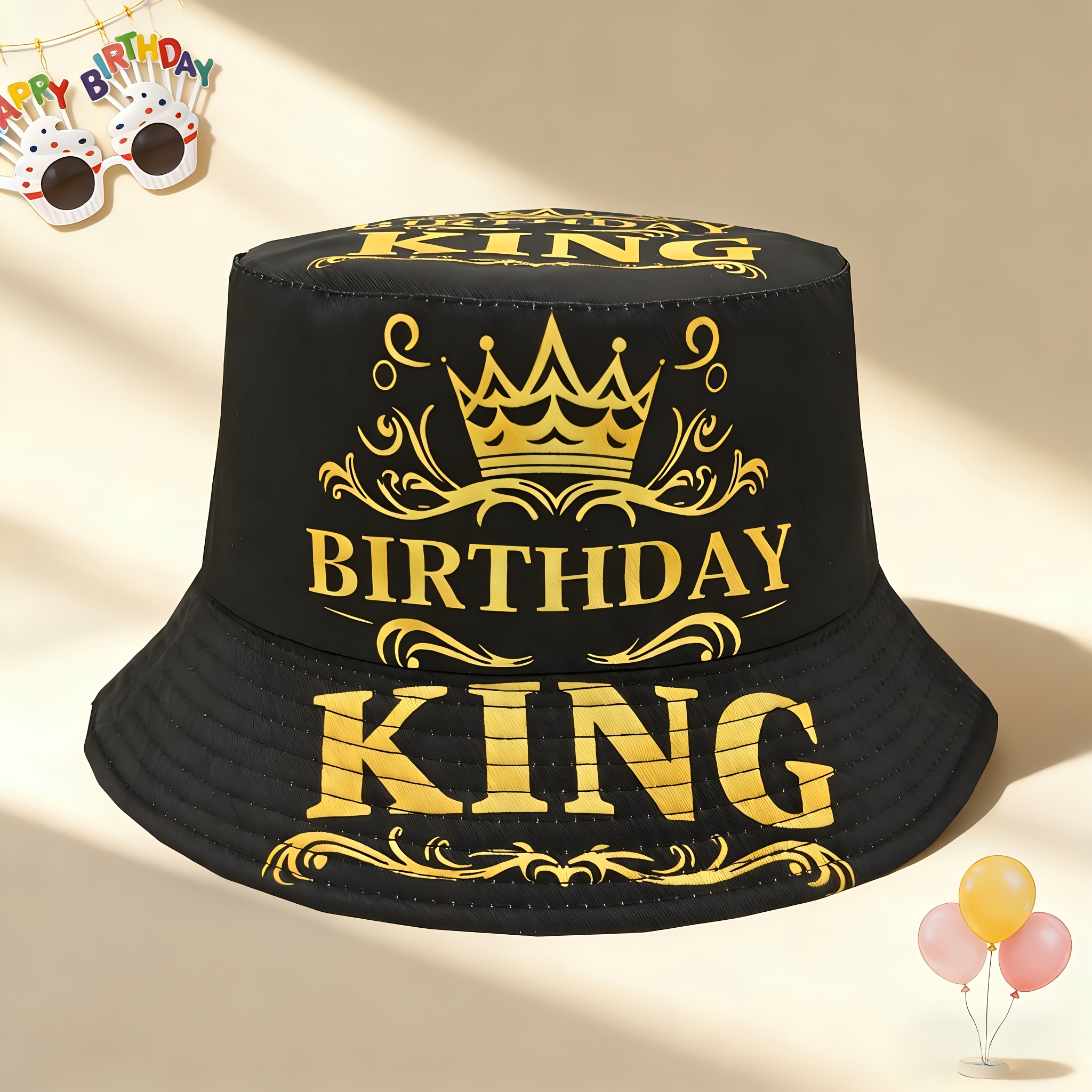 E-shop 1 Stück Modischer Prächtiger Kronen-"Happy Birthday"-Bucket-Hut, Unisex Casual Geburtstagsparty-Bucket-Hut, das perfekte Geburtstagsgeschenk