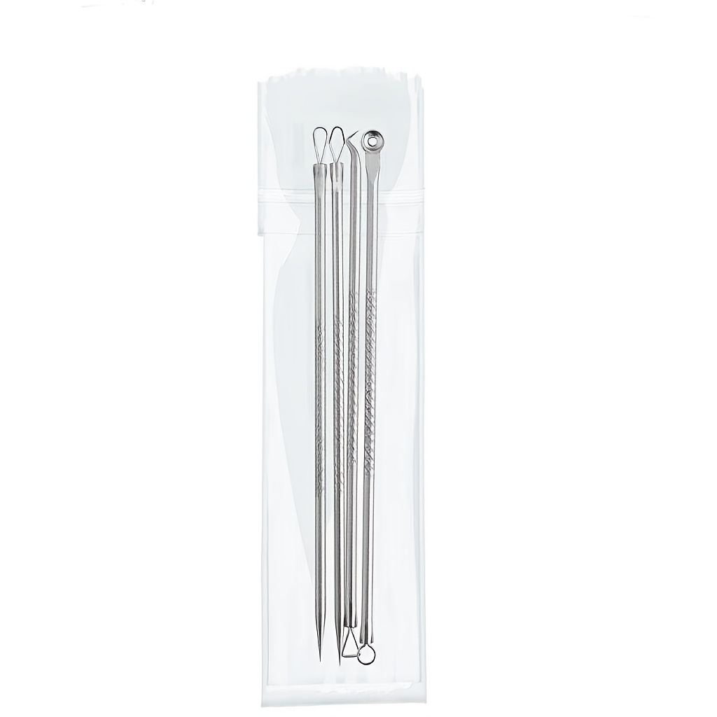 4pcs professional blackhead and pimple removal kit dual ended stainless steel extractor tool with storage case suitable for all light beige types 4pcs silvery 0