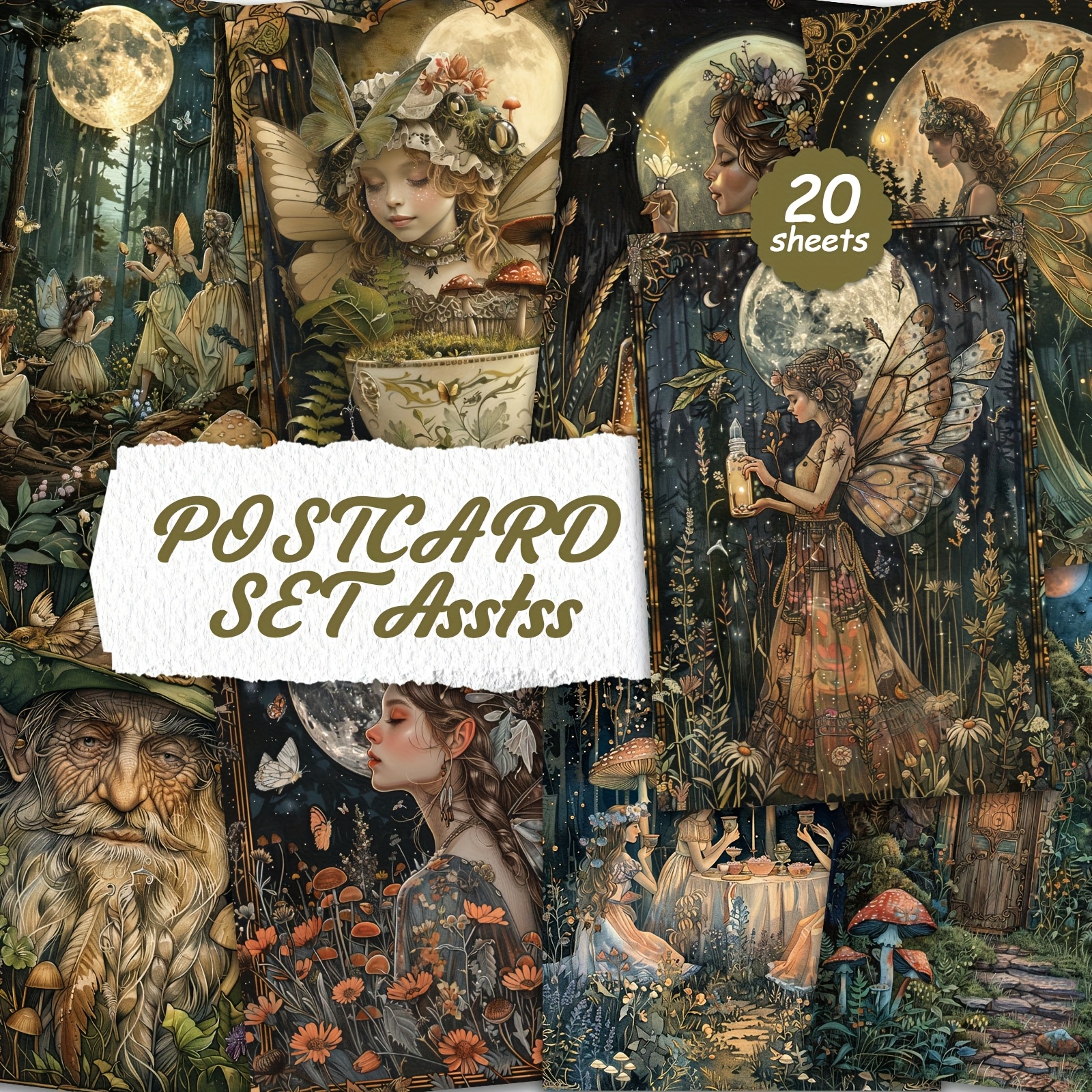 TEMU Set Of 20 Forest Elf Style Postcards For Writing On Cardboard, Smooth , English Scrapbooks, Junk Diaries, Crafts, Greeting Cards, Holiday Wishes