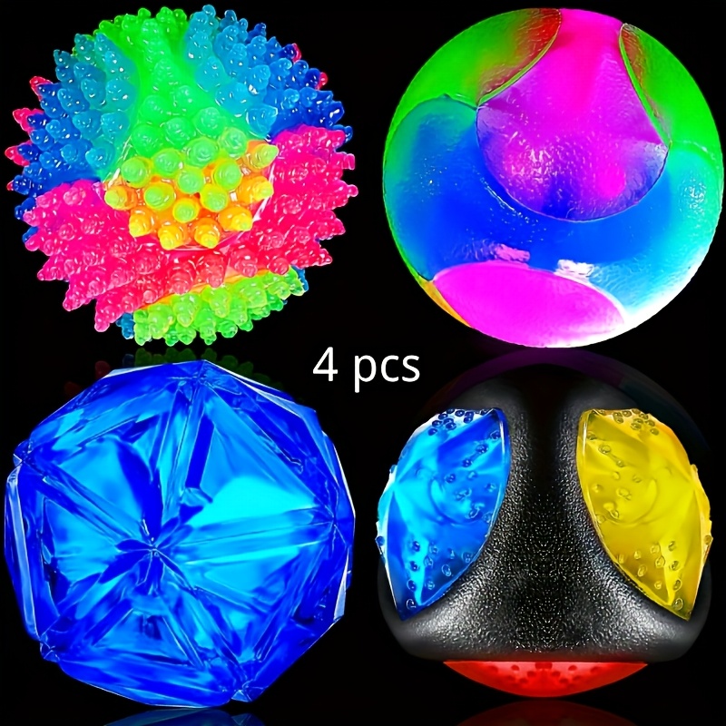 TEMU 4pcs Light Up Dog Ball Light Up Dog Ball Flashing Led Dog Ball For Dog Glow In The Dark Flashing Ball Dog Squeaky Toy Bounce Activated Toy Pet