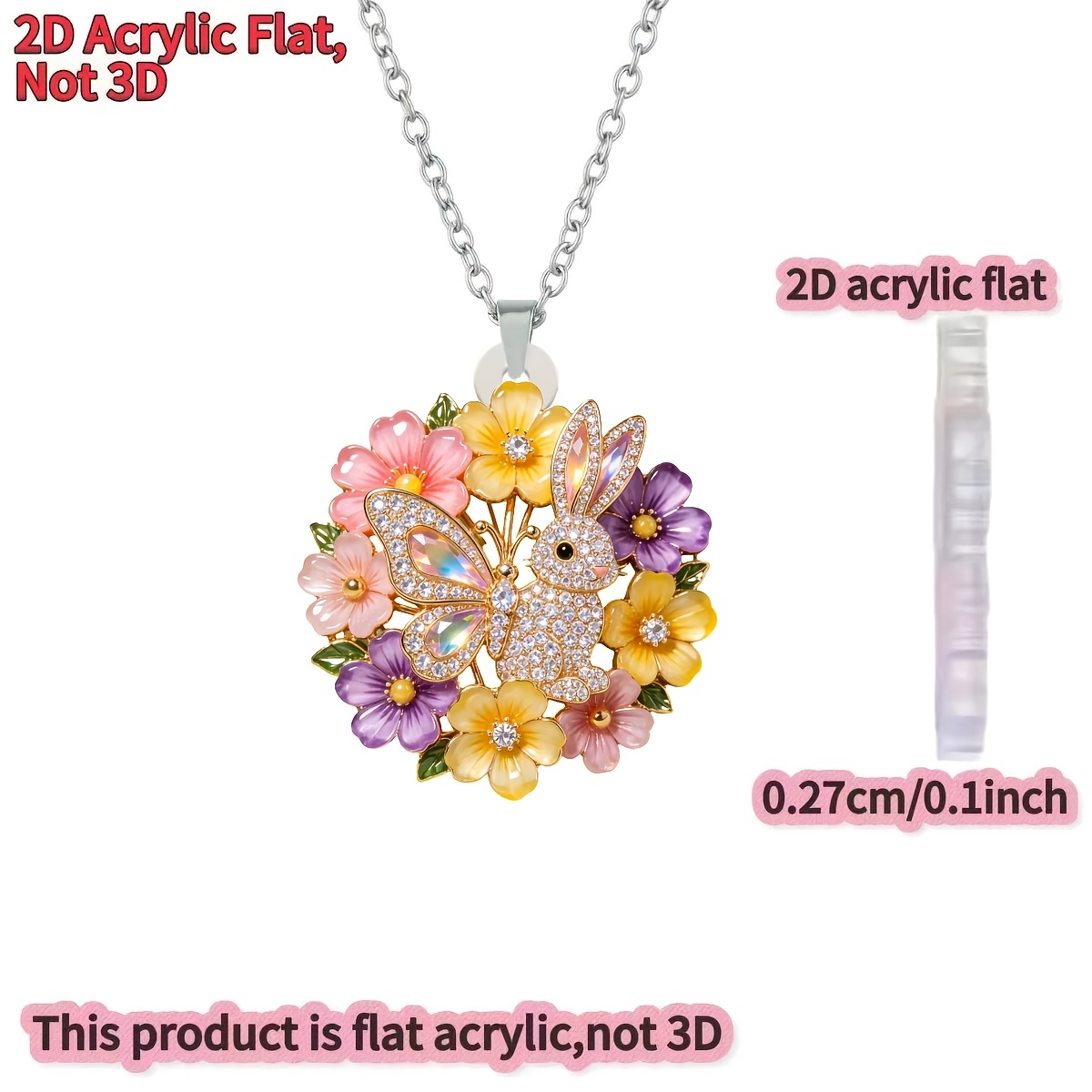2D Floral Pattern Acrylic Chain Pendant Necklace, Unisex