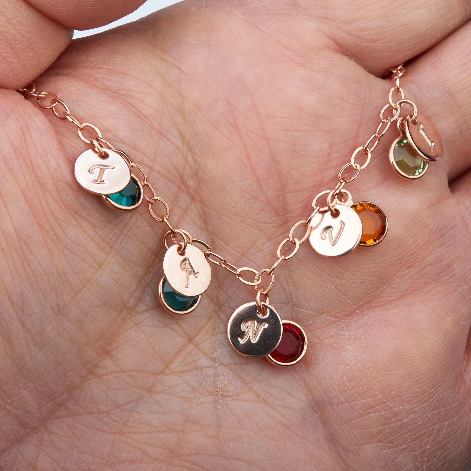 Customizable Bracelet with Personalized Letters and Birthstones