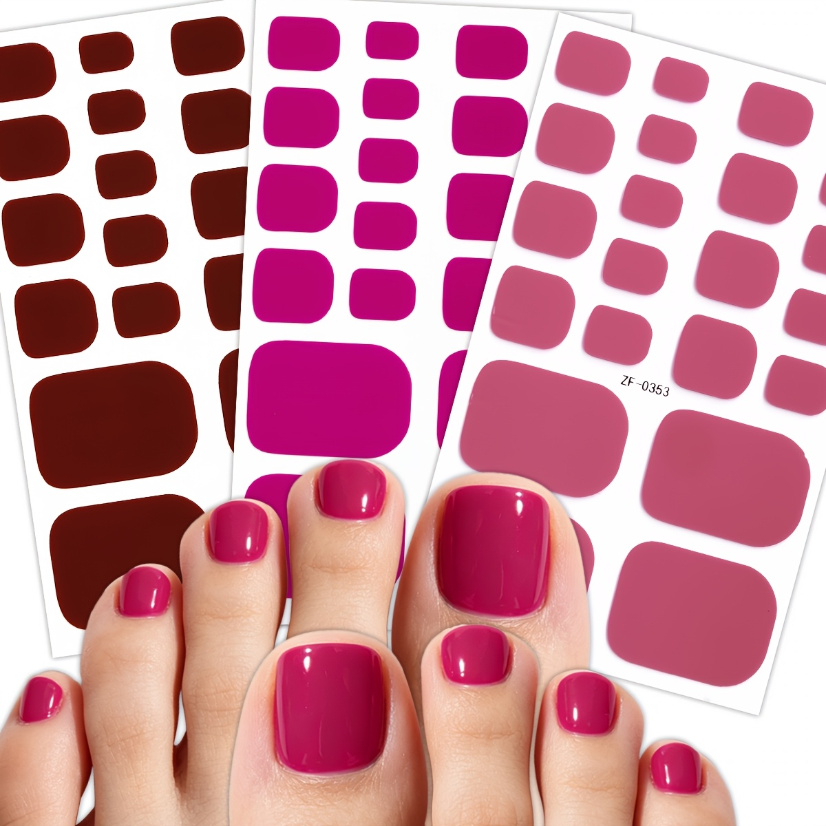TEMU 66pcs Self-adhesive Press-on Toe Nail Strips Suitable For Women's Short Nails, Glossy Resin Nail Stickers With Spring & Beach Colors (red/pink),