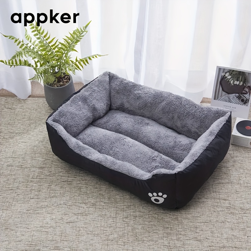 E-shop Appker Plüsch-Hundebett für kleine bis große Hunde – Rechteckiges Polyester-Haustierbett mit Pfotenabdruck-Design, weich & bequem für Innen-