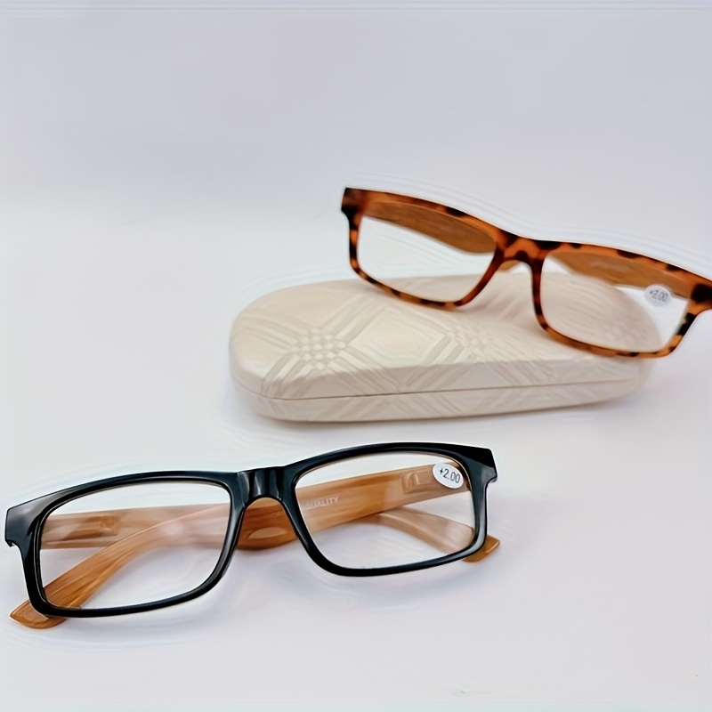 2/4 Pairs Top Rated Reading Glasses Bundle - Lightweight Bamboo-Arm Design, Multi-Focal (Near & Distance) Lenses, Full-Rim Rectangular Frames in Black/Orange/Blue - Stylish & Durable Metal Hinges for Women’s Fashion, Reading, Work, Daily Use