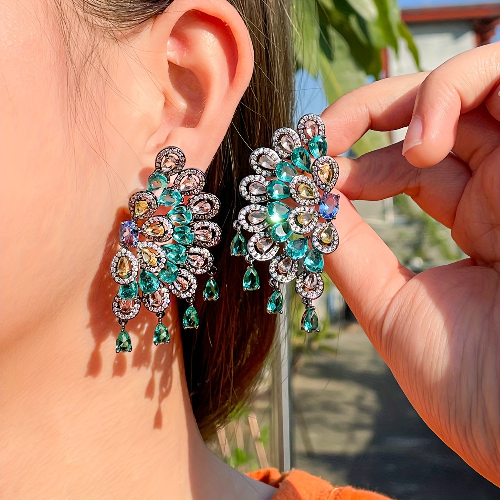 Large Symmetrical Water Drop Zirconia Wedding Party Earrings