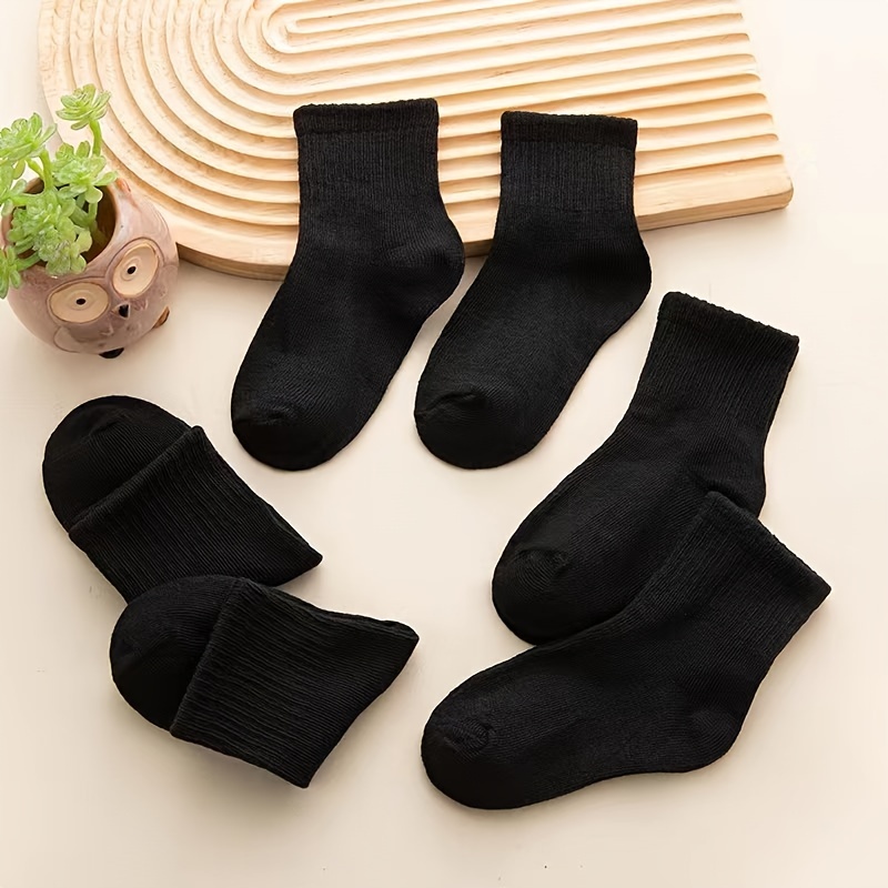 

5 Pairs Of Kid's Solid Color Crew Socks, Comfy & Breathable Soft & Elastic Socks For Daily Wearing