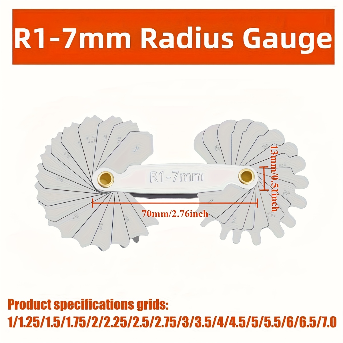 Image of Template R Gauge R1-7 R7.5-15 R15.5-25 R26-80 Gauge Board Fillet Gauge External Internal Convex Arc Measurement Tool
