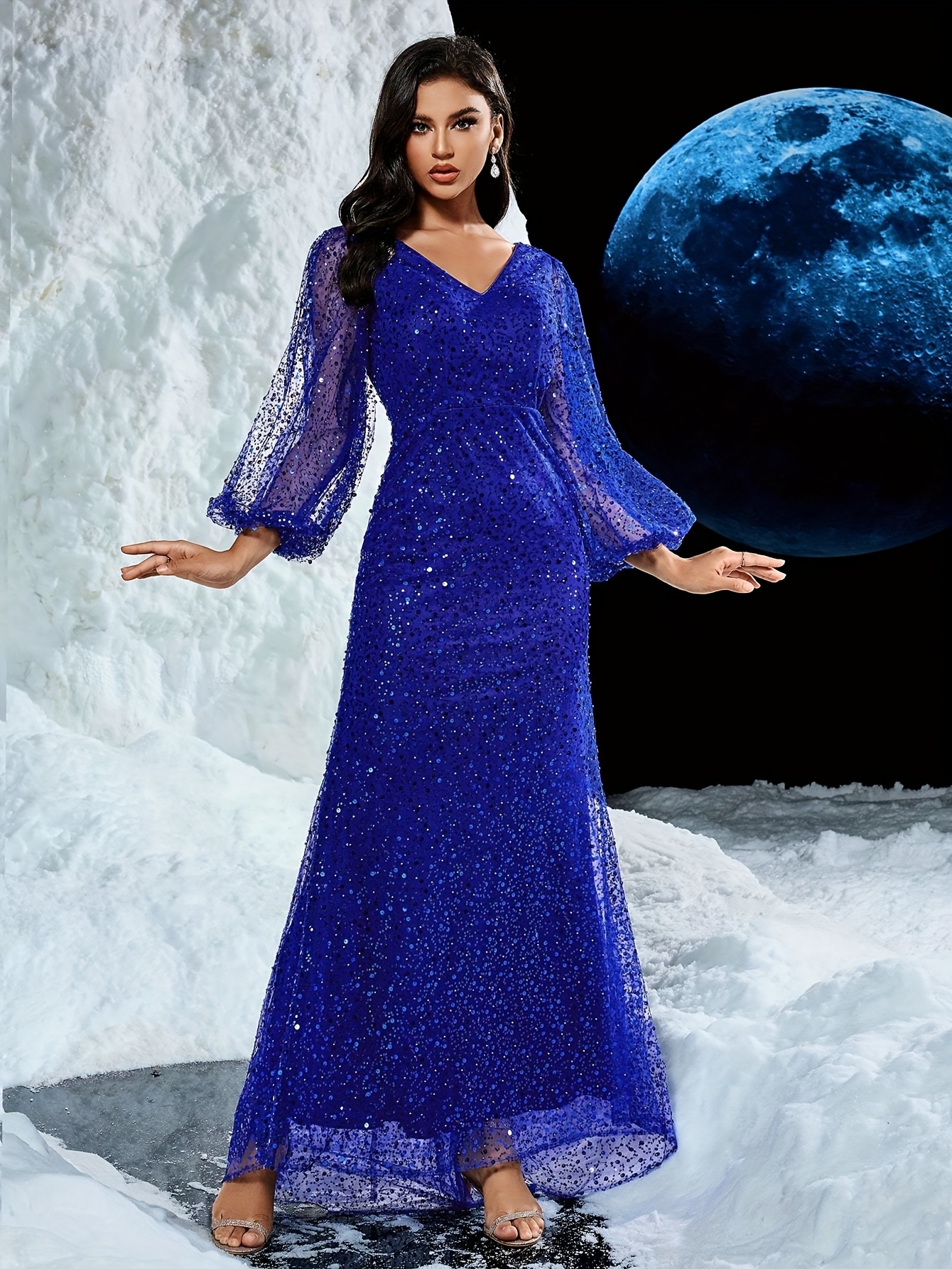 womens formal evening gown royal blue dress v neck - Temu Australia