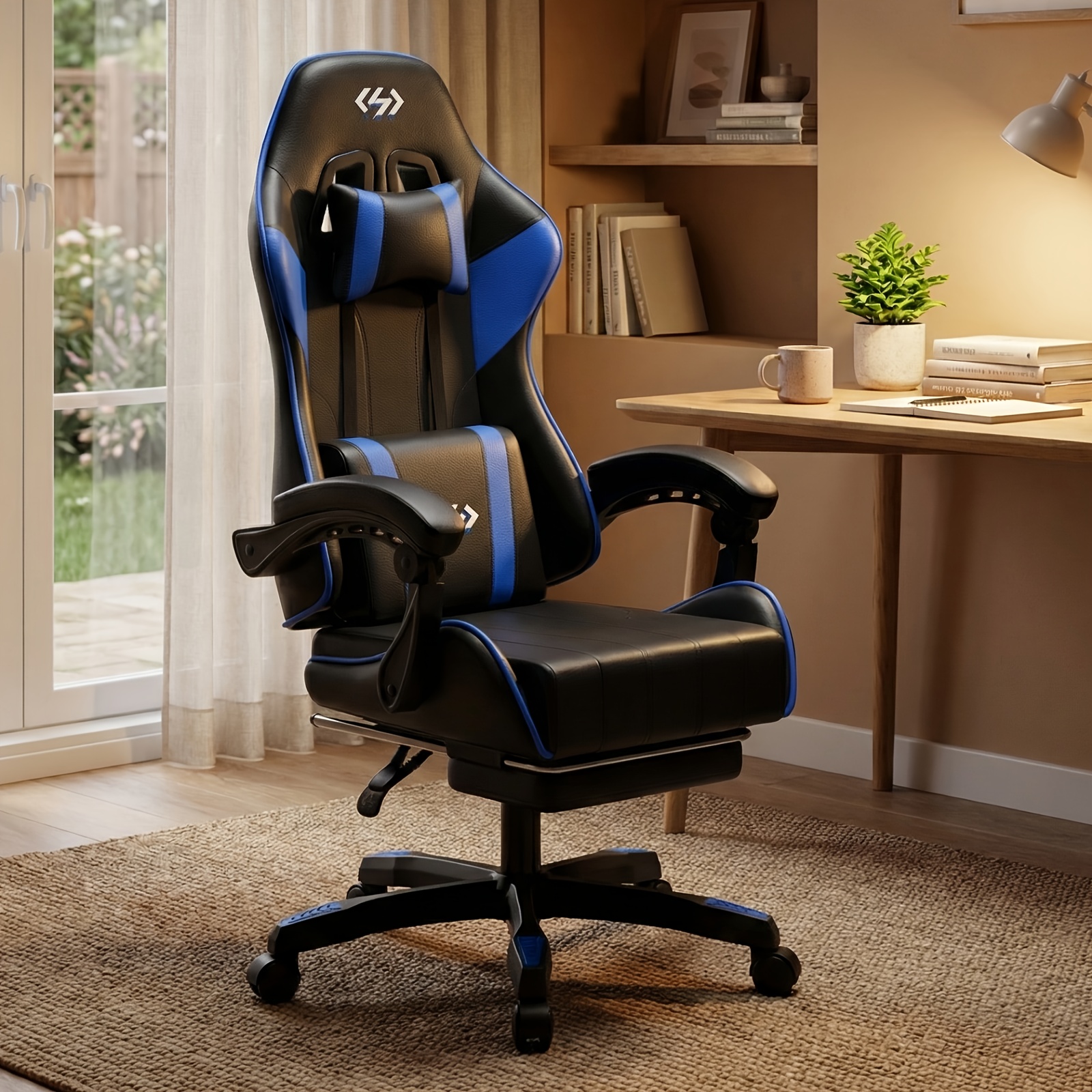 TEMU Chaise de gaming ergonomique, hauteur et réglables, chaise de bureau avec support lombaire, -pieds et -tête, chaise de gaming pivotante à 360°