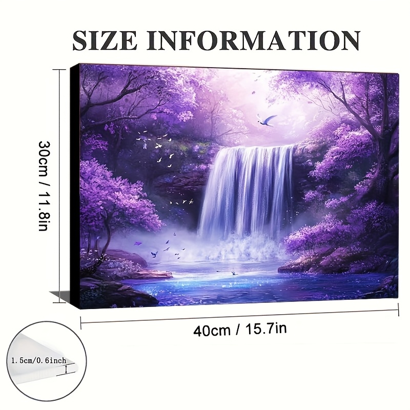 TEMU 1pc sur Toile avec Cadre en Bois - Forêt avec Arbres Violets et , Art Mural avec Cadre en Bois Enveloppant, Idéal pour Salon, Chambre, Salle de
