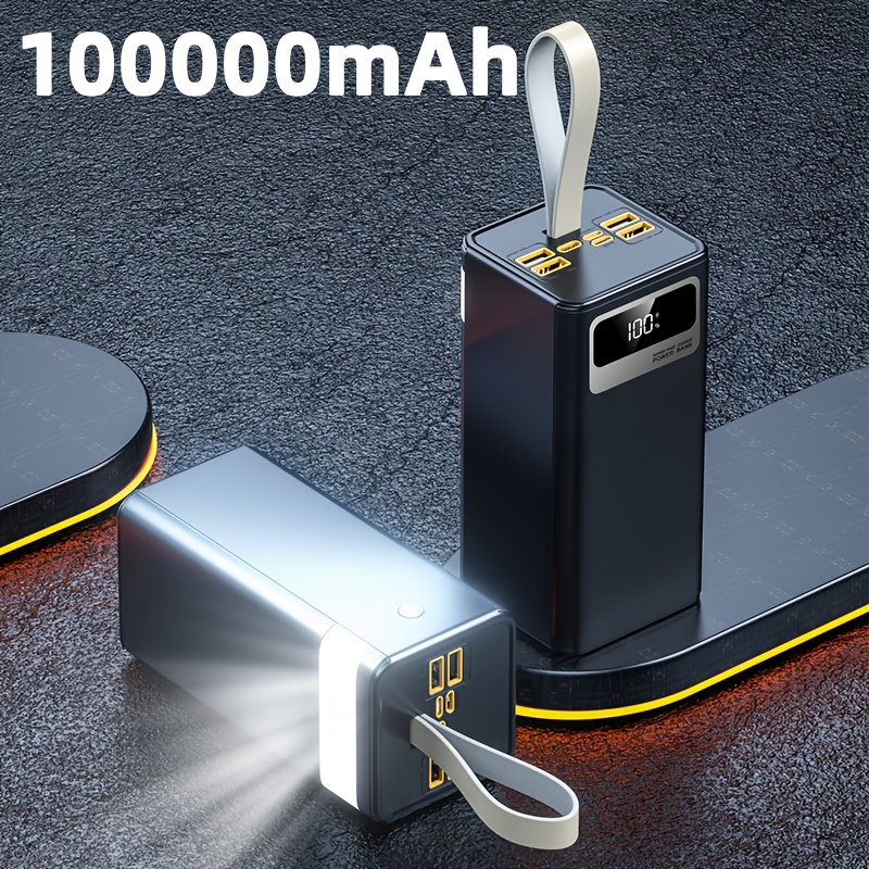 TEMU For Iphone 18 Pro Max And For Iphone Duo, 100, 000mah High-capacity Portable Power Bank, With Lanyard/ Display/camping Light, Fast Usb Charging,