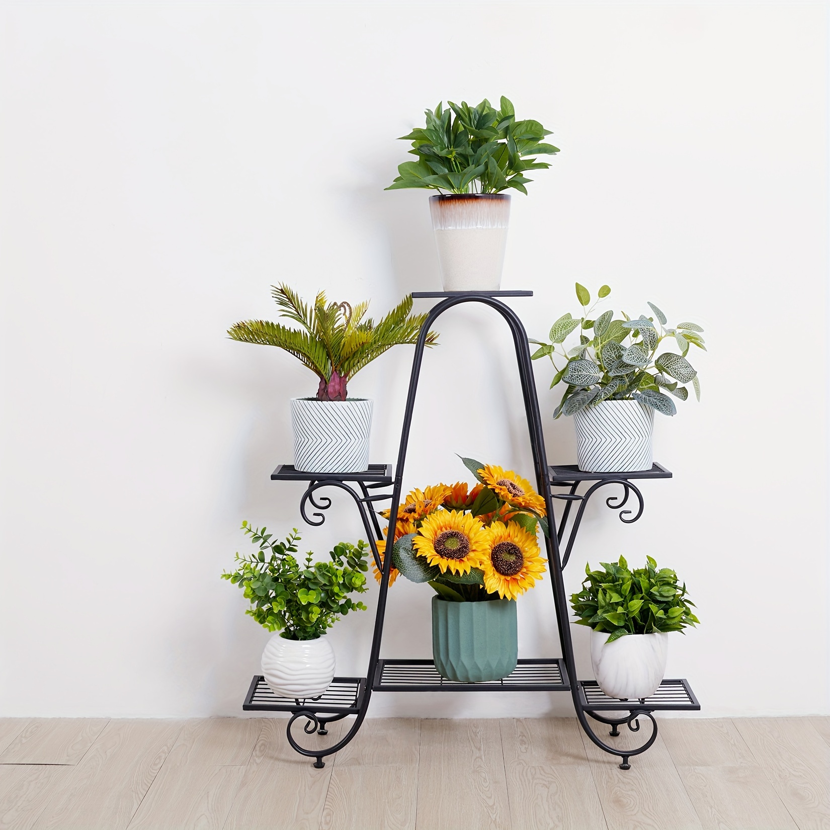 TEMU Plant Stand : 6 Tier Plant Stands For Indoors And Outdoors, Flower Pot Holder Shelf For Multi Plants, Black Metal Plant Stand For Patio