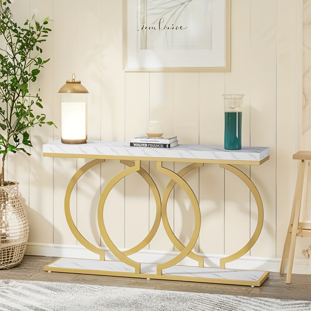 COSTWAY Table Console, Meuble d'Entrée en Faux Marbre, Cadre en Métal
