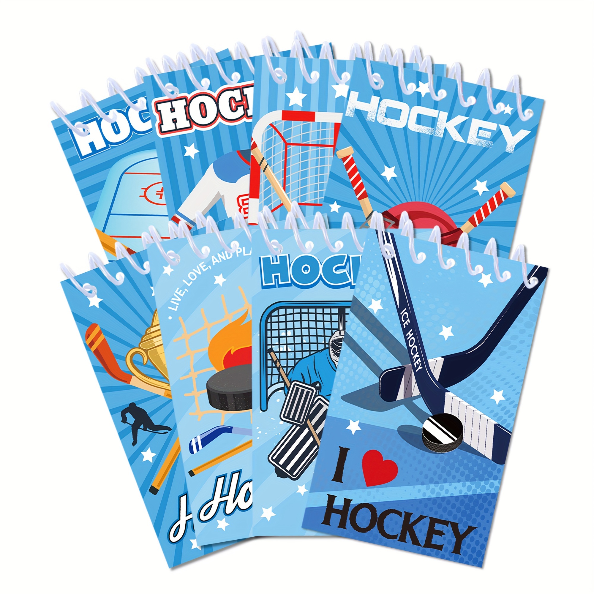 

8pcs Ice Hockey Theme Mini Notebooks With Spiral Pocket, Memo Pad Notepads For Sports Party Favors And Supplies, Notebooks