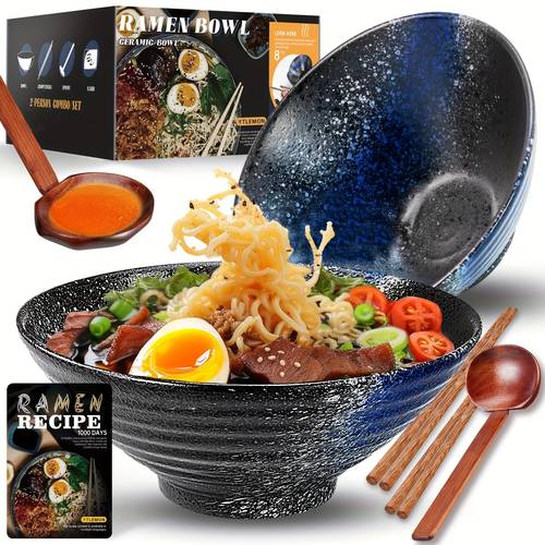 ramen bowls set of ceramic large japanese serving bowls with chopsticks spoons and forks dinnerware for new apartments as housewarming gifts