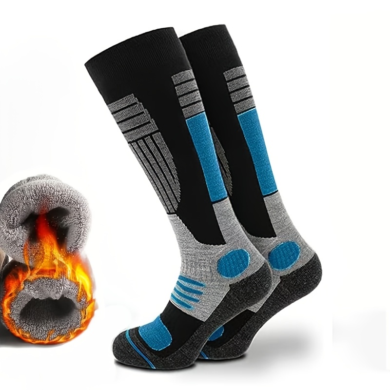 TEMU 1 Pair Of Unisex Thermal Ski Socks, Knee-high With Thick -lined Compression, Moisture-wicking Terrycloth Lining For , Suitable For Skiing,