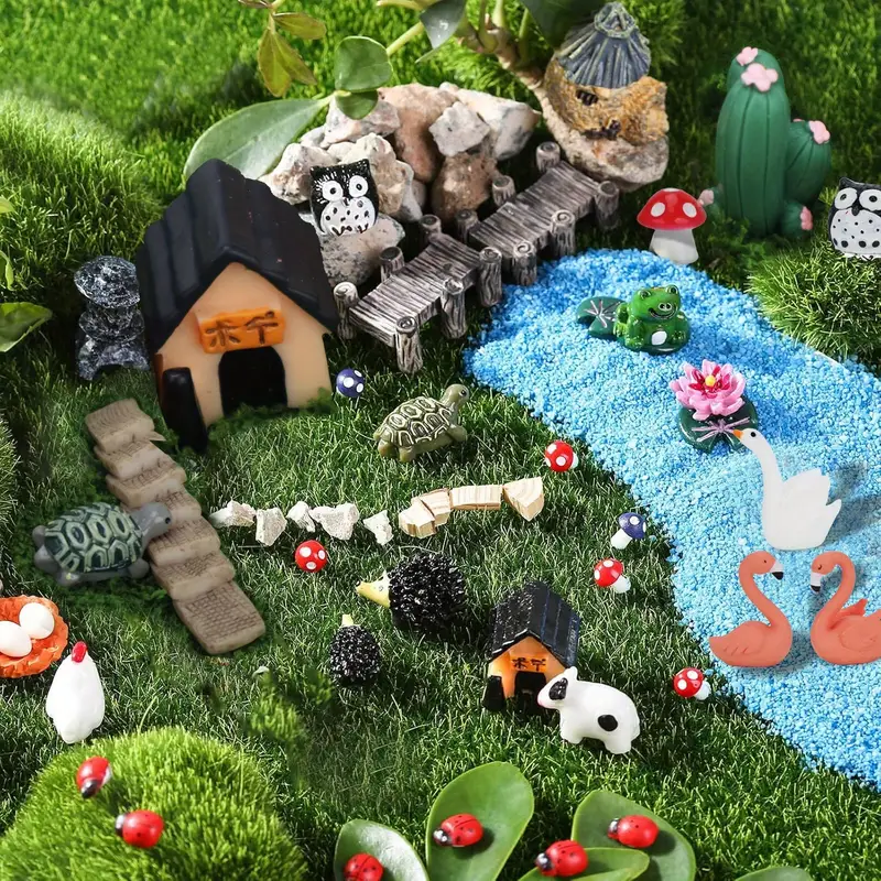 You can improve your small fairy garden space by using these attractive blue Lovers Smile Garden Dollhouse decorative PVC Moss ornaments