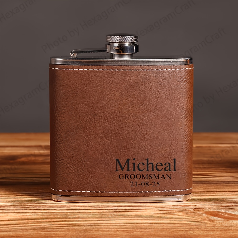 TEMU . Tilpasset gravert i lærinnpakning, personlig navnegave til brudgommer, bryllup, farsdag, gave til ham