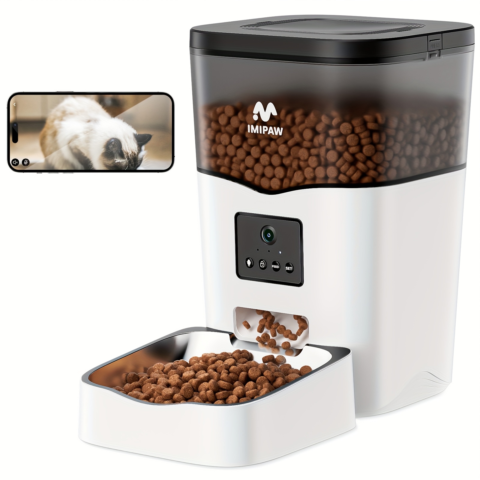 TEMU Imipaw 3l Smart Wifi Cat Feeder - Automatic Pet Food Dispenser With App Control, Up To 10 Meals Per Day (video Version: 8 Meals) For ,
