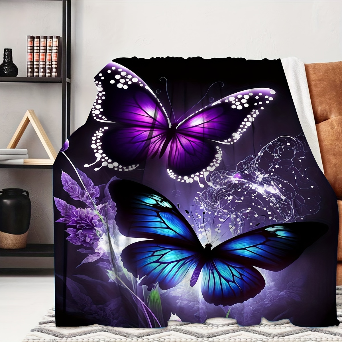 

Soft & Cozy Purple Butterfly Print Throw Blanket - Versatile For Travel, Camping, Sofa, Bed, Office Decor - Perfect Birthday Gift For Boys & Girls