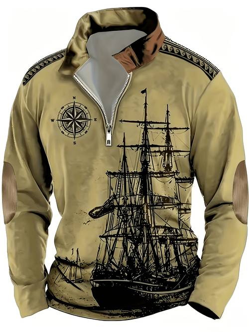 item picture mens casual and comfortable long sleeve shirt with a vintage sailboat print for spring and autumn