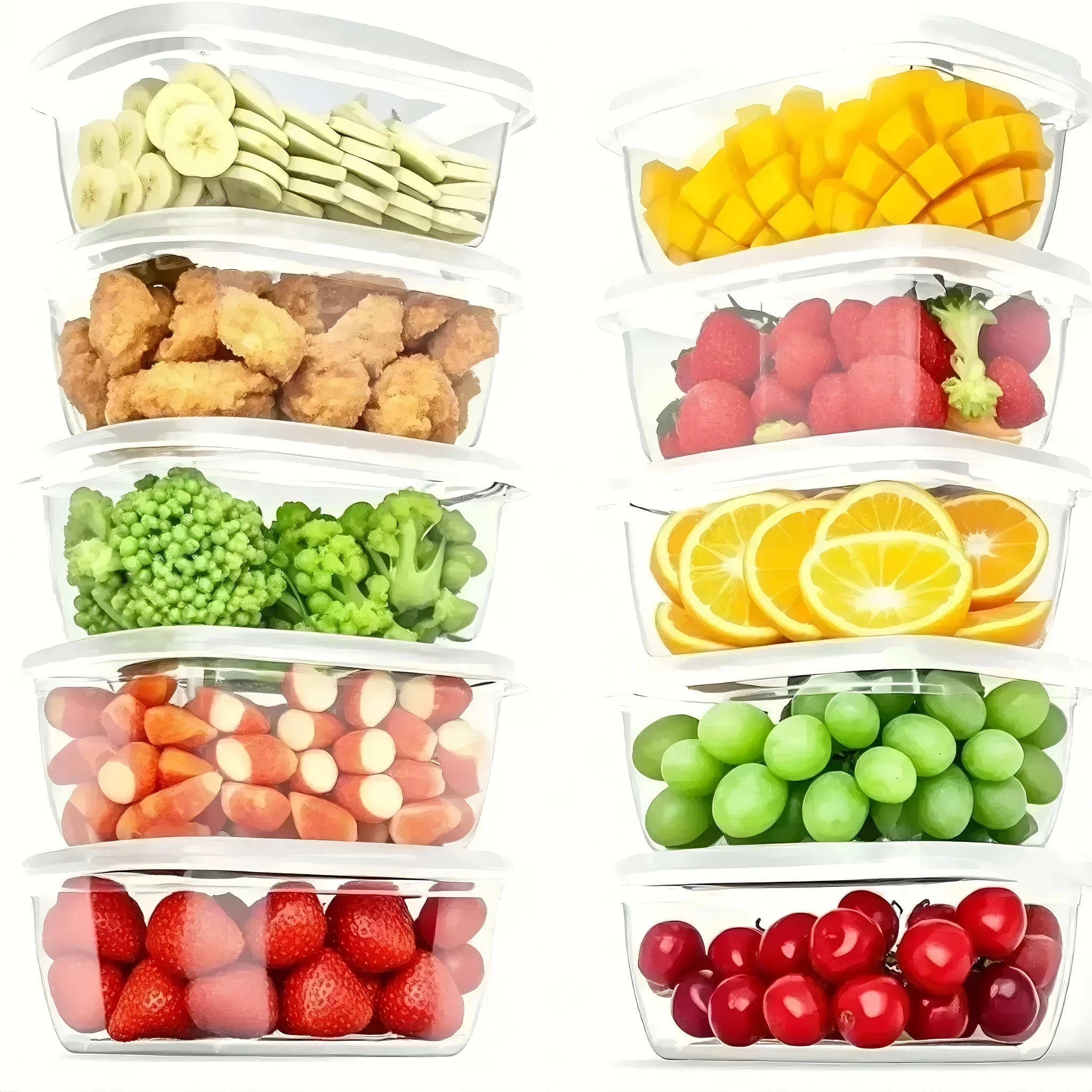 10pcs Stackable Food Storage Containers With Lids - Reusable, Plastic Lunch Boxes For Grains, Meat, Fruits & Vegetables - Dishwasher & Microwave Safe