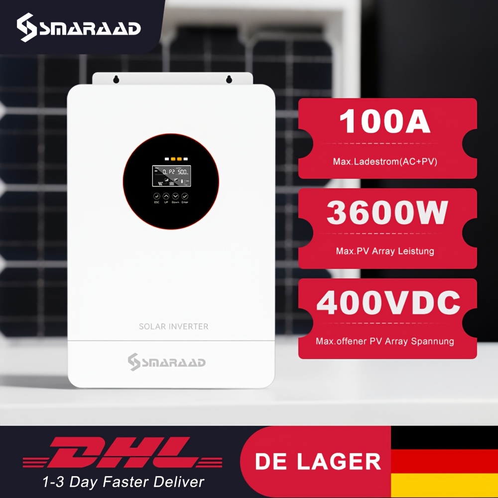   100a mppt solar inverter with high-frequency off-grid converter - 24v   to 230v ac, 3600w  , compatible with lead-acid & lithium batteries, fast delivery  , magnetic material, 1-3 day delivery, solar power inverter, battery charging,  , durable construction, without battery Product details 4