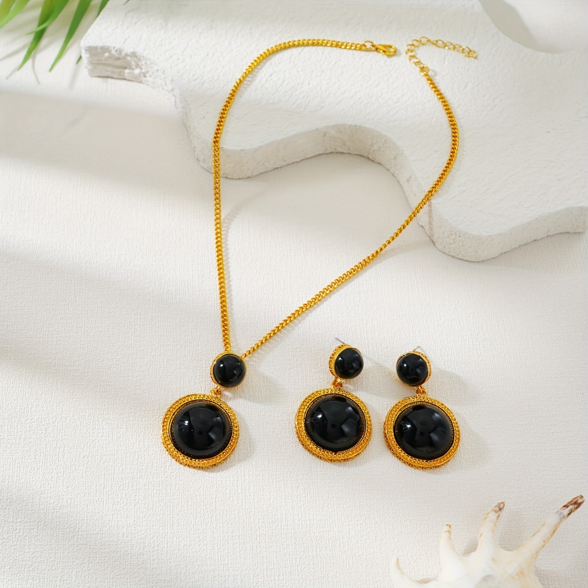 Geometric Acrylic & Metallic Earrings Necklace Set Jewelry