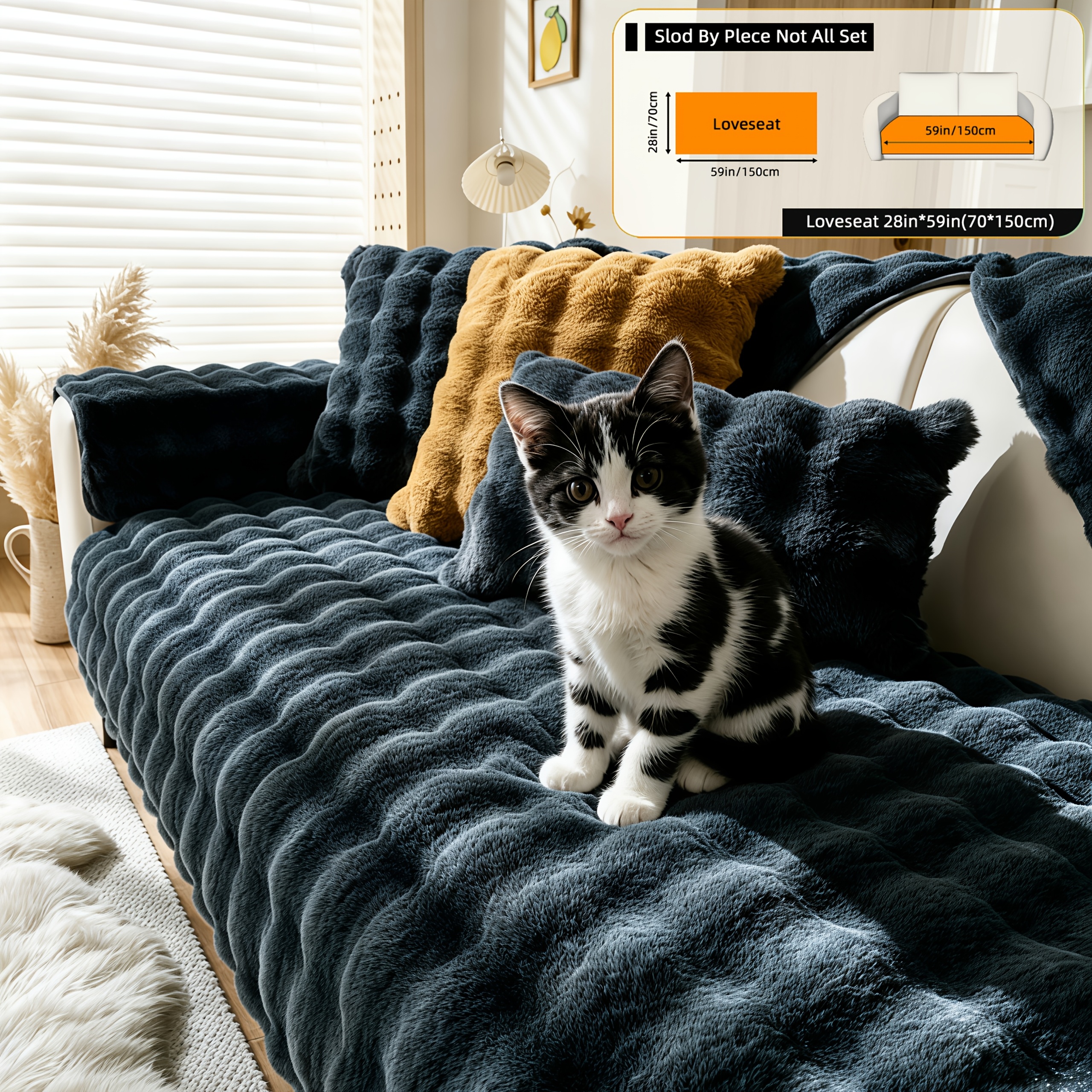TEMU 1pc Thick Warm Rabbit Sofa Cushion Suitable For Living Room, Bedside, Office - Modern Plush Armrest & Backrest Pads, Machine Washable Non-slip