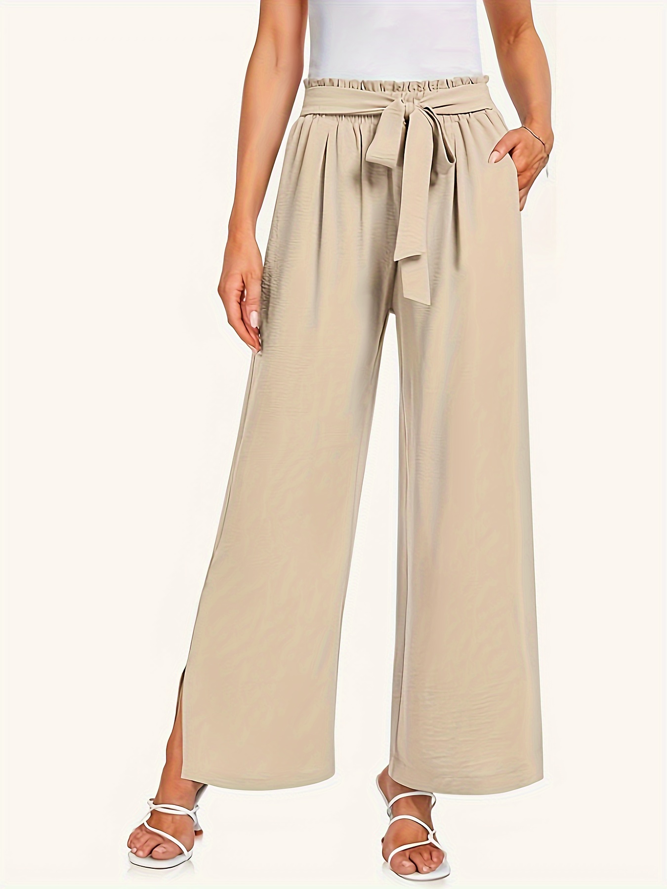 Casual Loose Lace Pants Solid High Waist Fashion Wide Leg - Temu