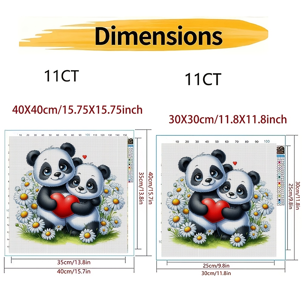 Frameless Cross Stitch Printed Kit, Double Pandas Hugging Red Heart