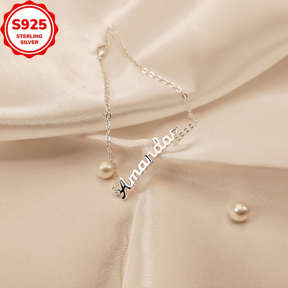 TEMU Customized 3g925 Sterling Silvery Personalized Text Bracelet, Stylish And Versatile Necklace For Neck Or Wrist, Valentine's Day & Holiday Gift
