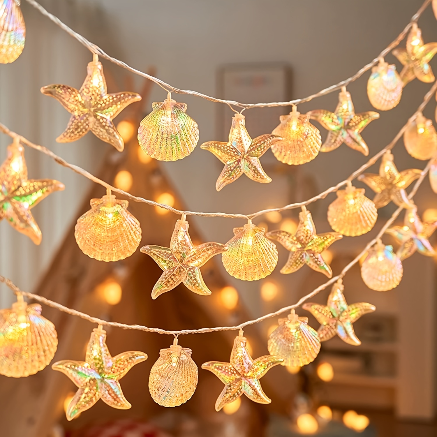 

1pc Starfish & Seashell Led String Lights, Summer Beach Ambience Fairy Lights, For Home, Bedroom, Party, Festival, Wedding, Outdoor Decor, Gift Idea