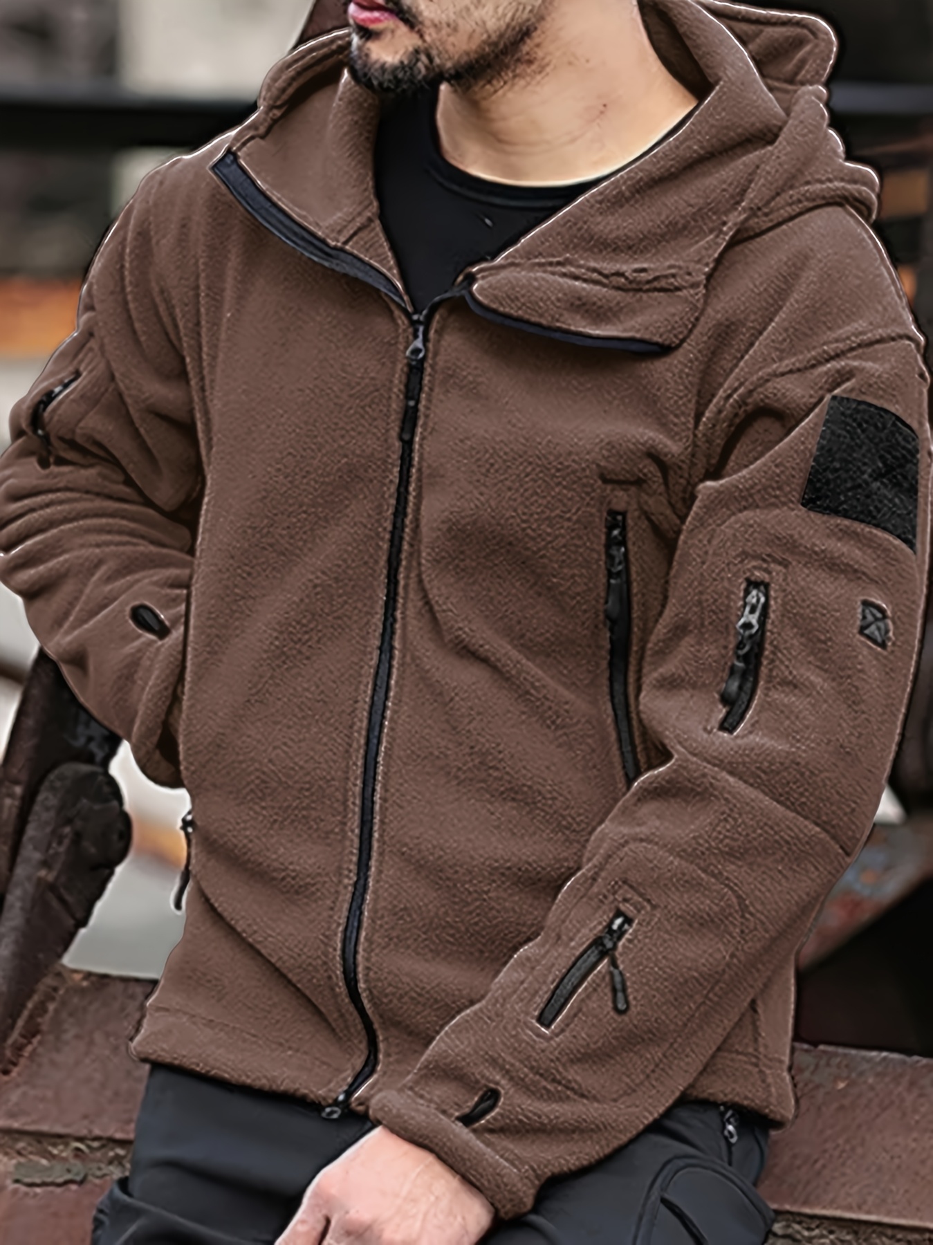 men's green hooded fleece jacket soft fluffy liner Temu United