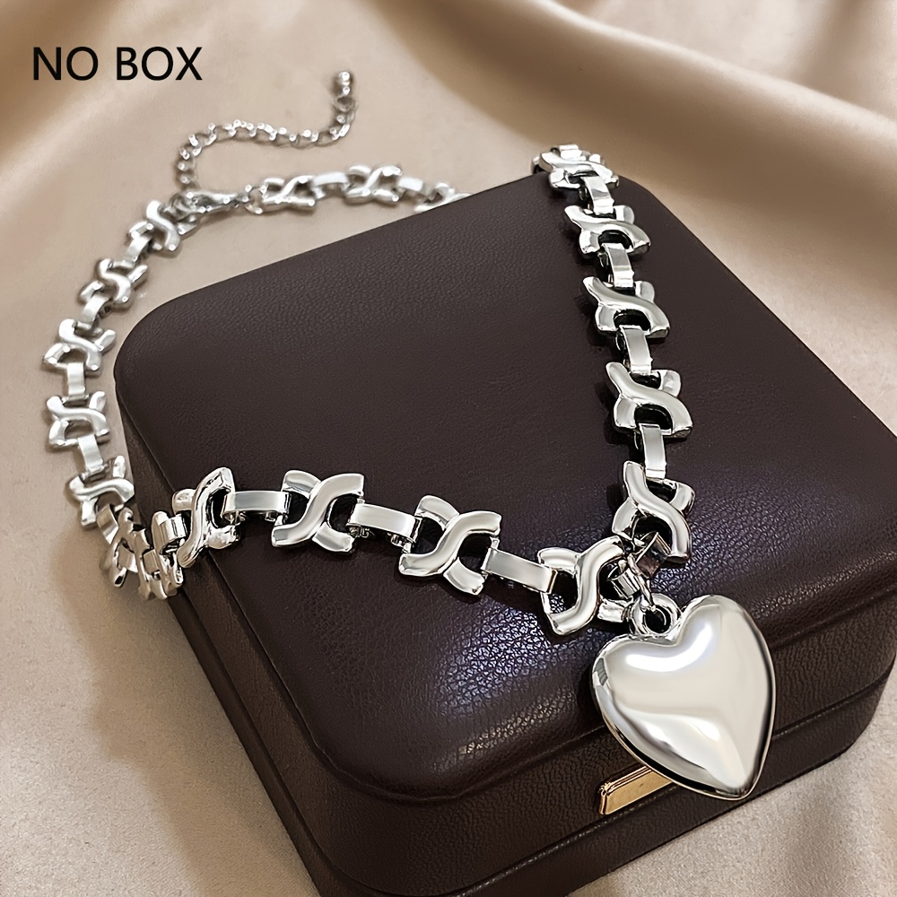 Image of Trend Heart Pendant Necklace For Women Hip Hop Silvery Geometric Chain Necklace Jewelry Party Gift