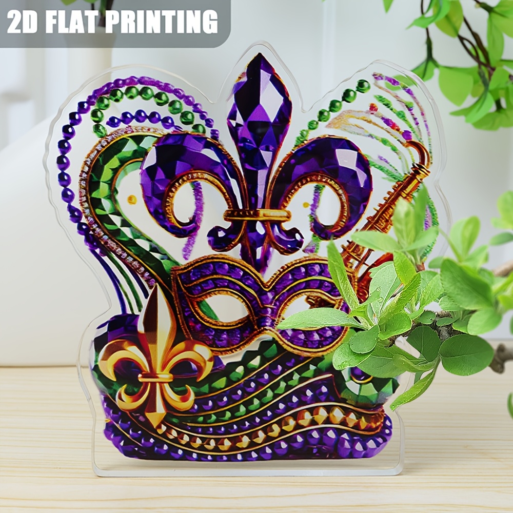 

Mardi Gras Acrylic Decoration With Mask, , Beads & Saxophone - Elegant Party Ornament & Holiday Gift, Vibrant For Any Room