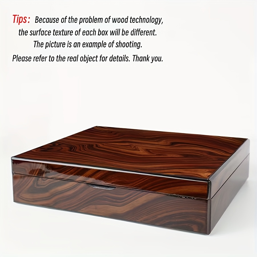 Image of 1pc Brown Lacquered Wood Storage Box Suitable For Women's Jewelry & Men's Watch Box With Soft Lining, Multi- Rectangular Gift Box For Watches, Rings,, Hair - Wood Grain For /office Use
