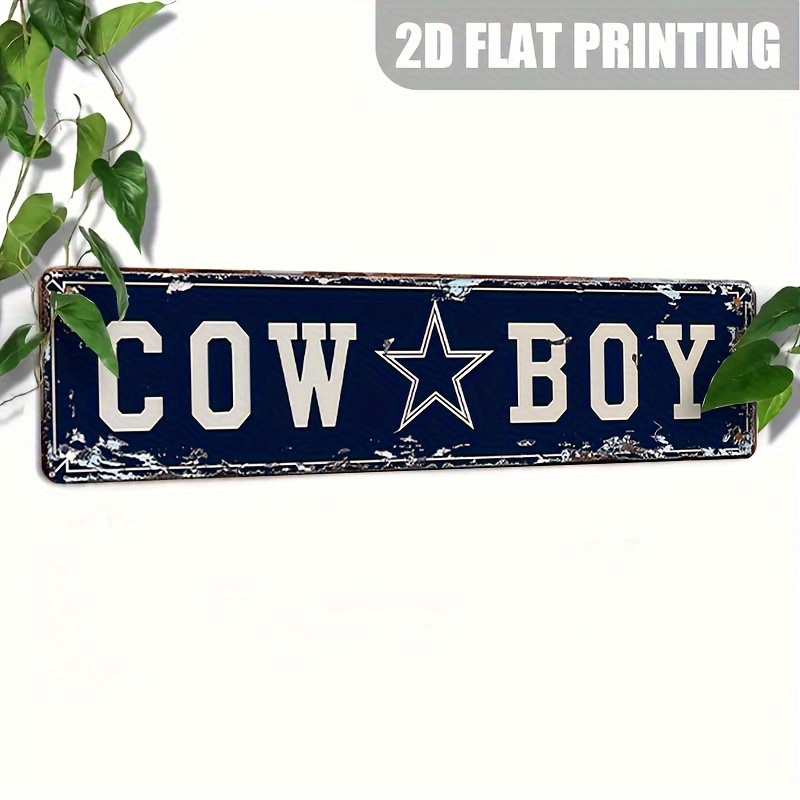 

Vintage Cowboy Metal Sign Plaque, 1 Pc Aluminum Wall Hanging Decorative Sign, Multipurpose Retro Theme For Yard, Home, Bar, Cafe Decor, English Text, Wall Mount - Ideal Gift Idea