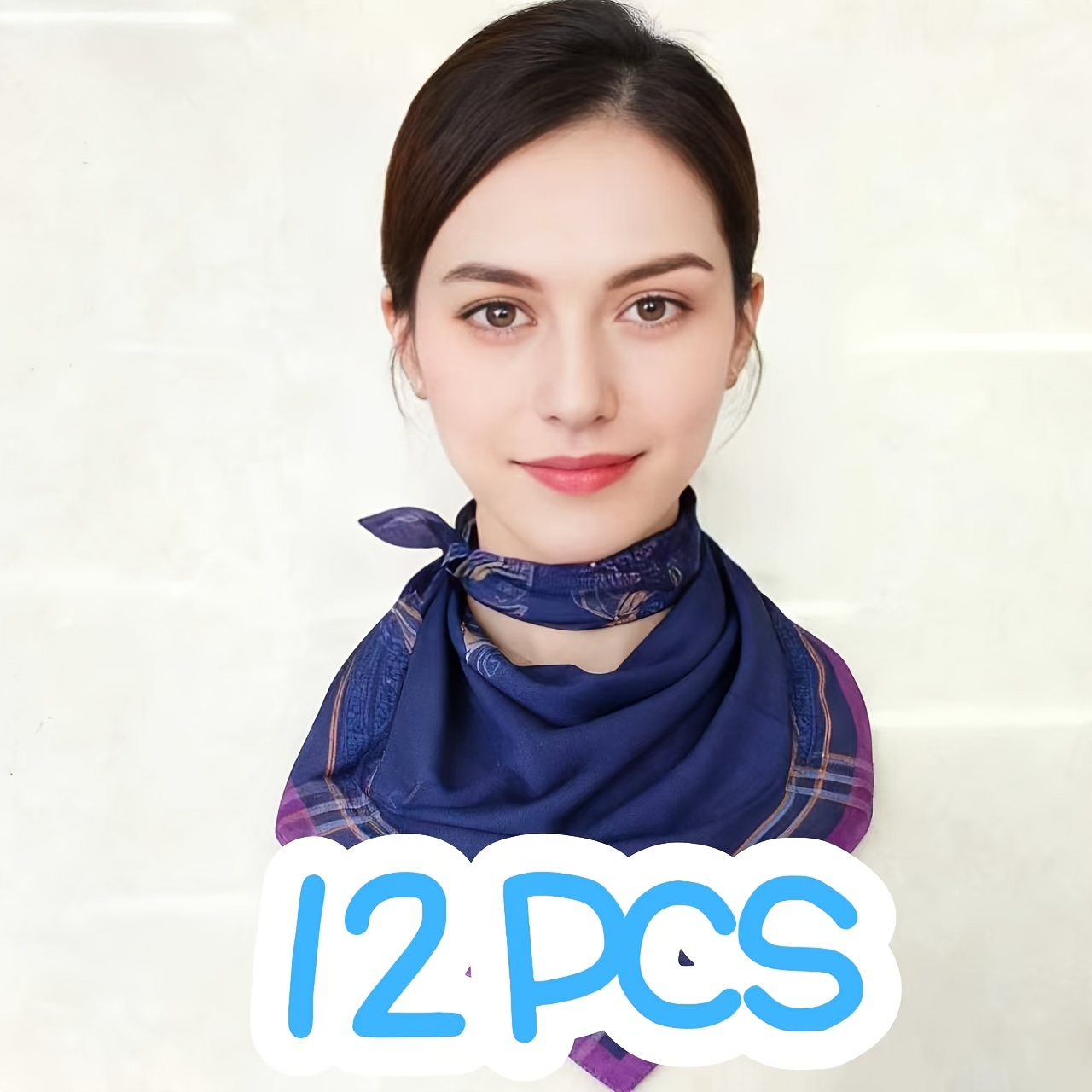 TEMU 12-pack Dark-colored Handkerchiefs For Women, Sweat-absorbing Embroidered Square Scarves For Weddings And Parties