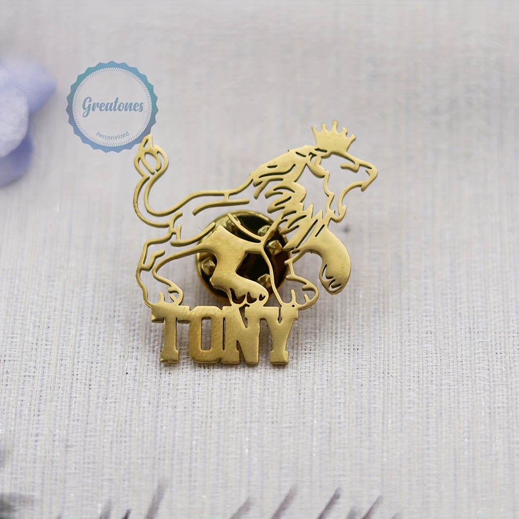 TEMU Name/text Brooch Pin - Custom Name & Logo Lapel Pins Suitable For , Retro Style Stainless Steel Badge With (name/initials/logo) - Gift For Fans,