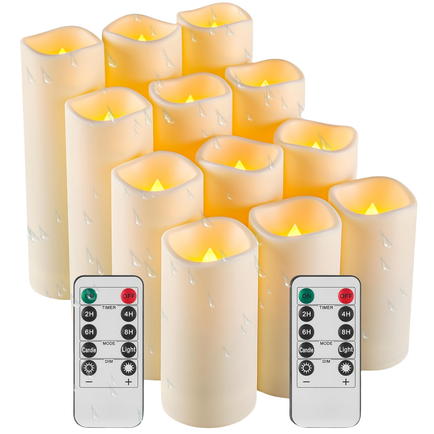 TEMU A Set Of 12 Flameless Led Remote-controlled Pillar Candles, Includes 2 Remote Controls For Light Adjustment. Christmas Decorative Candle Lights,