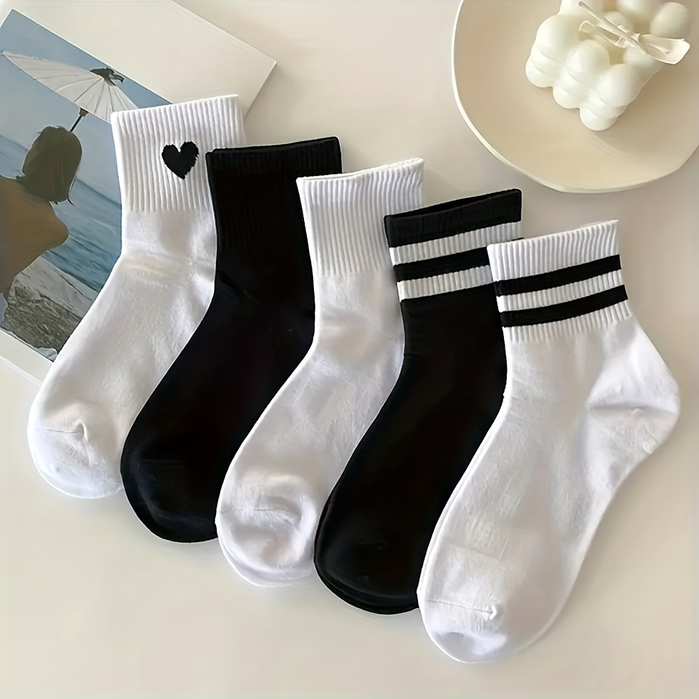 TEMU Calcetines de Tobillo para Mujer - 5 , Diseño Moldeador, Estampados de Rayas y Corazones, Tejido Transpirable y Absorbente para Deportes y Ropa