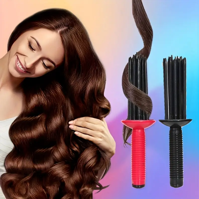 the lazy curling comb effortlessly styles hair into long lasting waves details 0