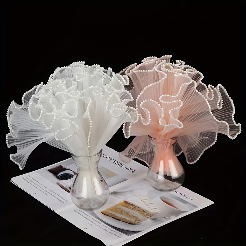 

1pc Elegant Pleated Wave Tulle With Pearl Accents - Bouquets & Floral Arrangements, In White/black