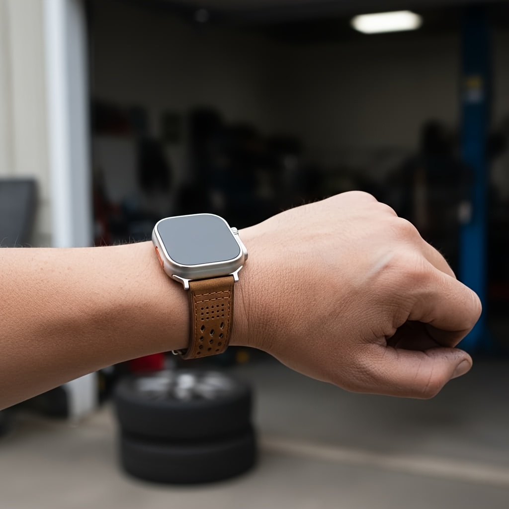 Men'S Genuine Leather for apple Watch Band | Rugged European And American High-End Crazy Horse Leather With Magnetic Clasp | Retro Breathable Hole Design | Compatible With Titanium 316 Stainless Steel | Fits for apple Watch Series 10, 11, 9, 8, 7