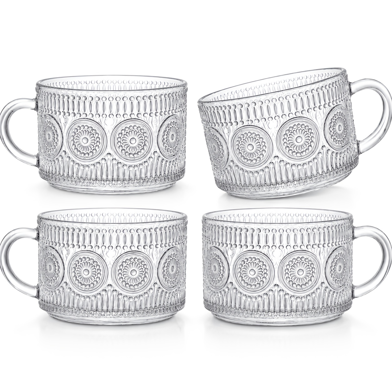 TEMU 4pcs, 450ml/15.2oz Glass With Handle, Versatile And Durable Glass For Hot/cold Drinks, Milk, Oats - Suitable For Families, Camping, Picnics -